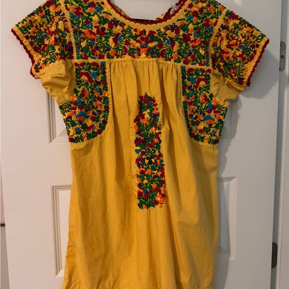 Vibrant Yellow Embroidered Mini Dress